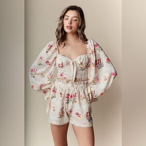 Rareraw floral lace crochet bow coquette check plaid top and short romper set